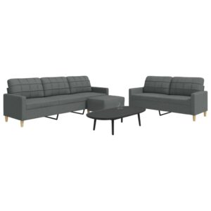 3 pcs conjunto de sofás com apoio de pés tecido cinzento-escuro