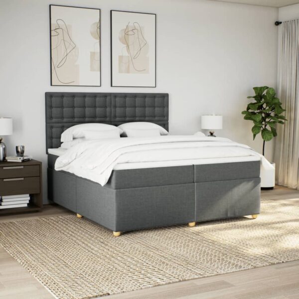 Cama com molas/colchão 200x200 cm tecido cinzento-escuro - Image 2