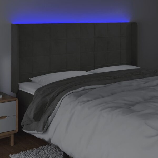 Cabeceira de cama c/ LED veludo 163x16x118/128 cm cinza-escuro - Image 3
