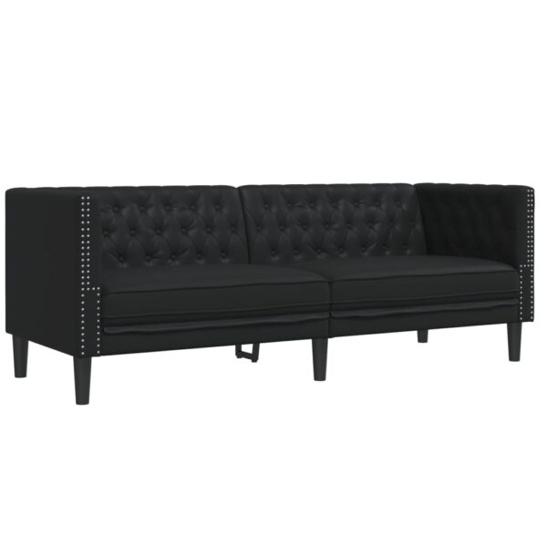 2 pcs conjunto de sofás chesterfield couro artificial preto - Image 3