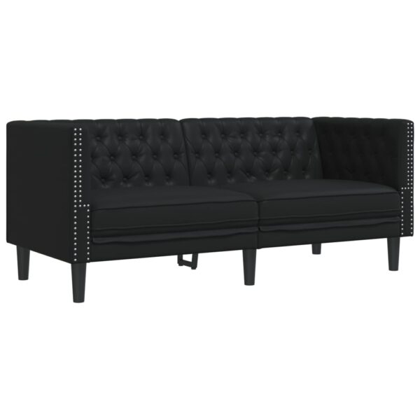 2 pcs conjunto de sofás chesterfield couro artificial preto - Image 4