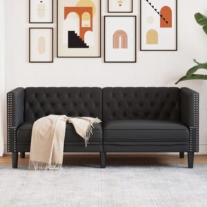 Sofá chesterfield 2 lugares couro artificial preto