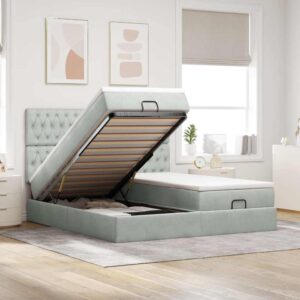 Estrutura cama otomana colchões 180x200cm veludo cinzento claro