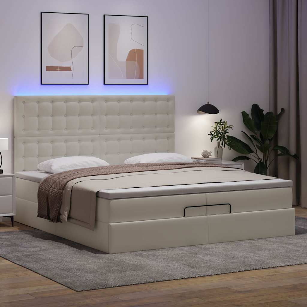 Estrutura de cama otomana com colchão branco couro falso - Image 2