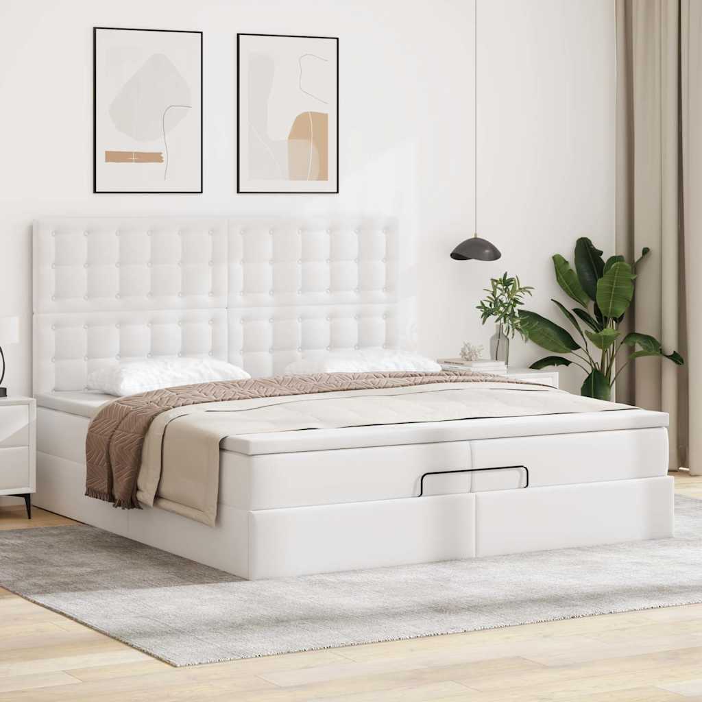Estrutura de cama otomana com colchão branco couro falso - Image 3