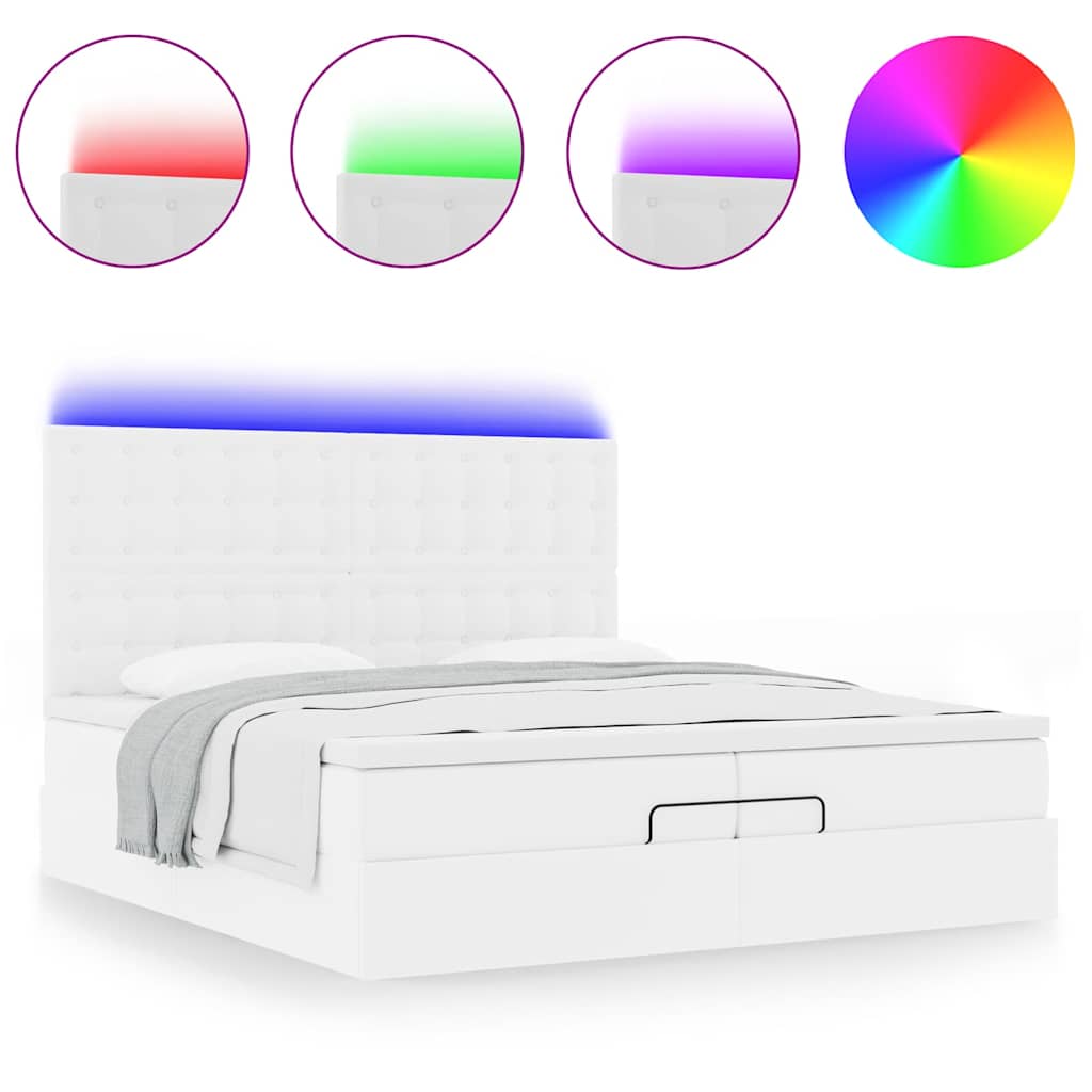 Estrutura de cama otomana com colchão branco couro falso - Image 4