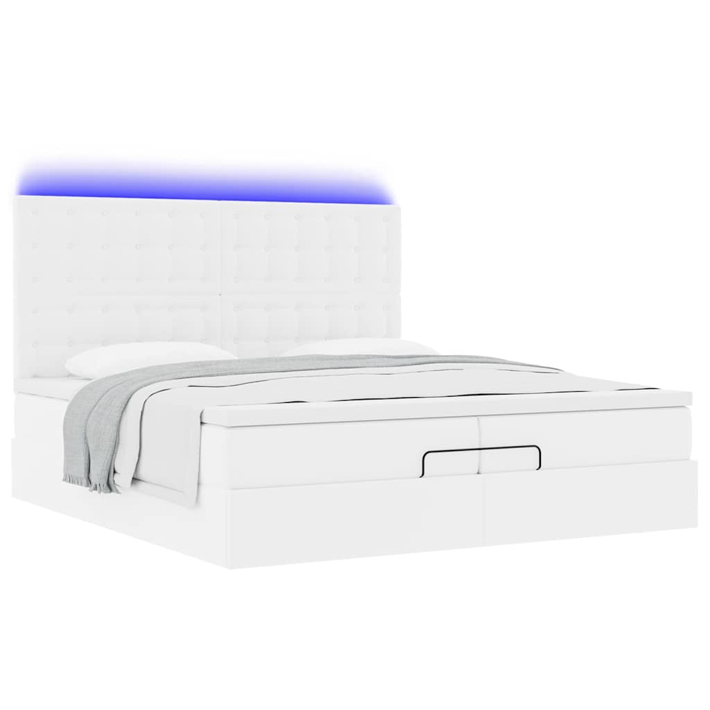 Estrutura de cama otomana com colchão branco couro falso - Image 5
