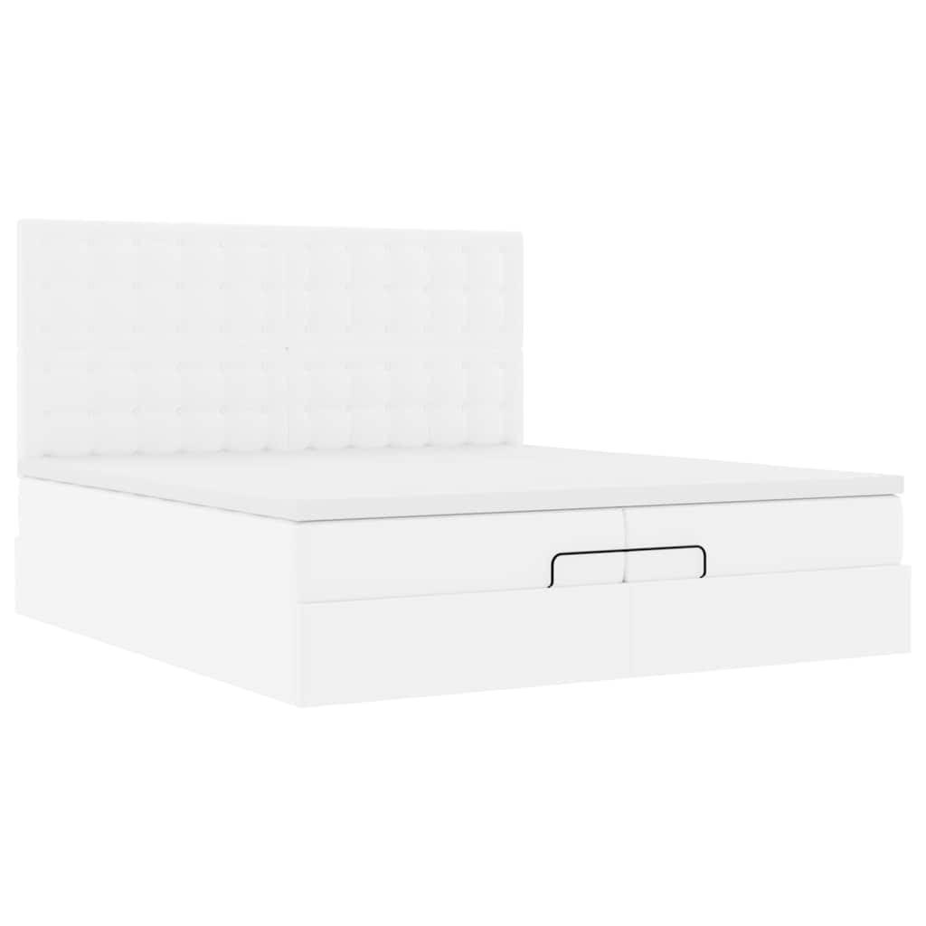 Estrutura de cama otomana com colchão branco couro falso - Image 6