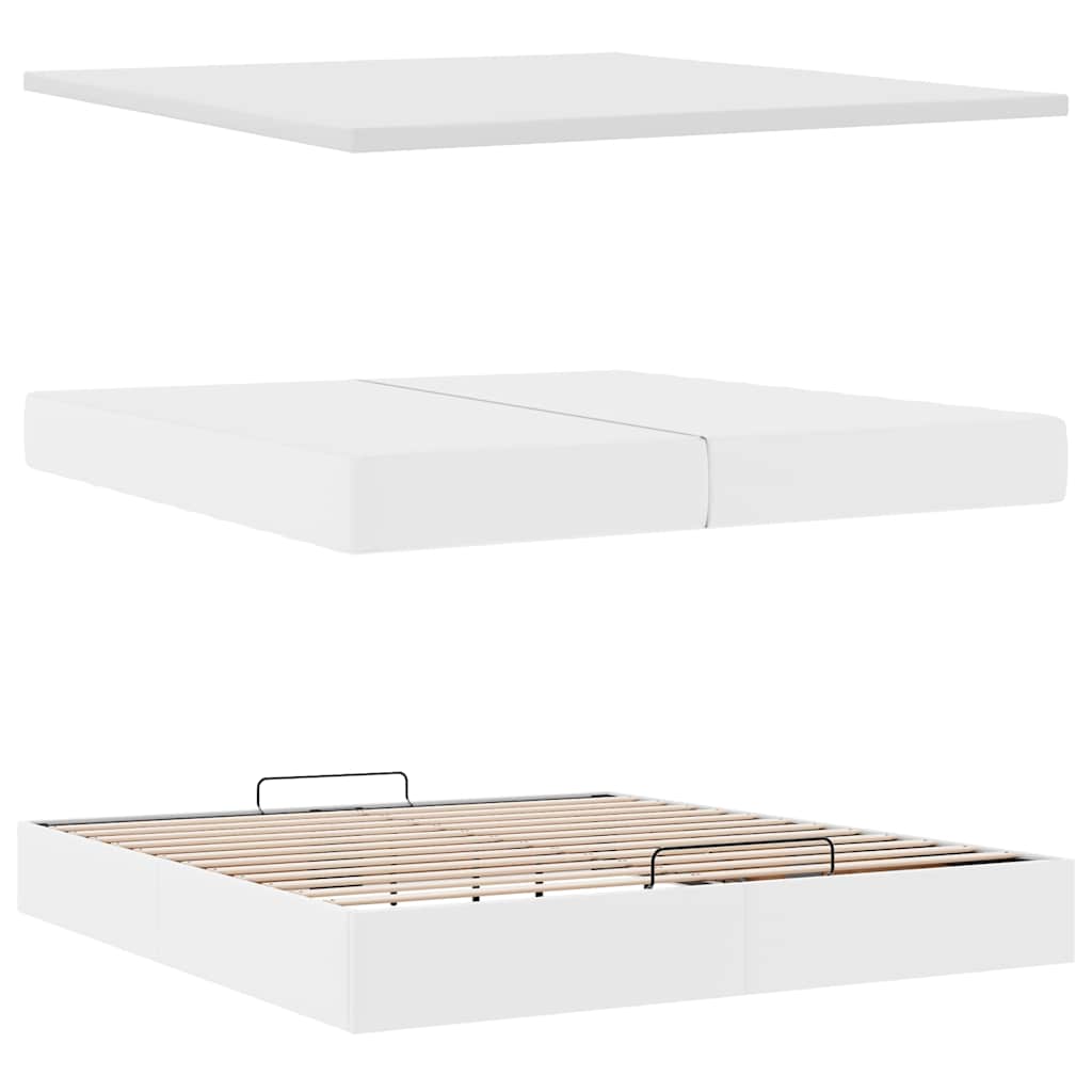 Estrutura de cama otomana com colchão branco couro falso - Image 8