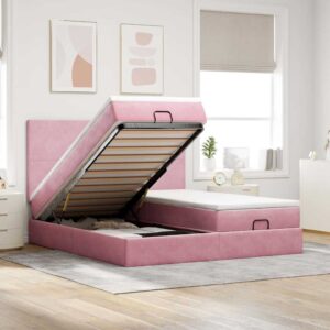 Estrutura de cama otomana com colchões 180x200 cm veludo rosa