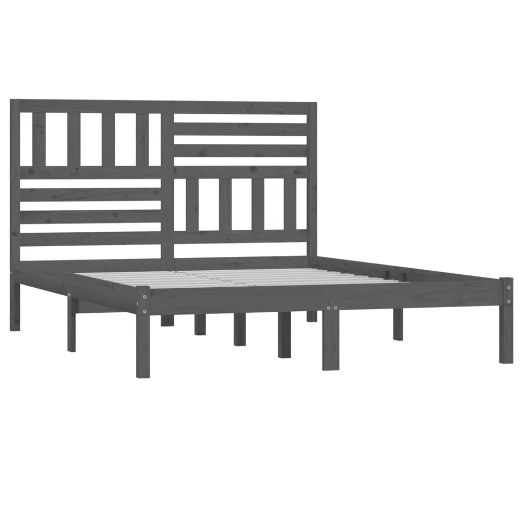 Estrutura de cama king 150x200 cm pinho maciço cinzento - Image 2