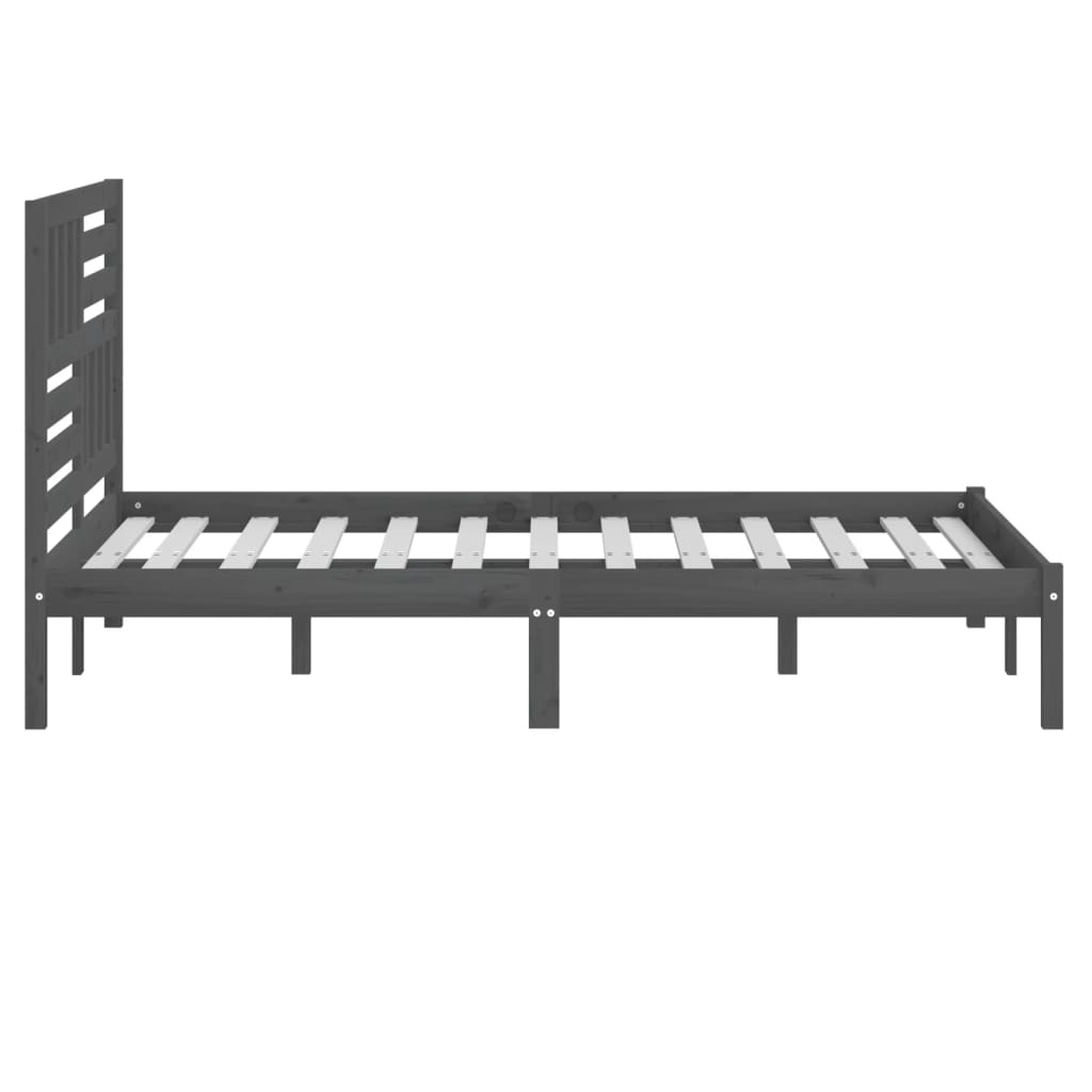 Estrutura de cama king 150x200 cm pinho maciço cinzento - Image 4