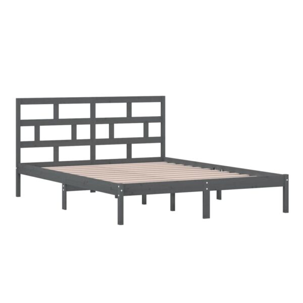 Estrutura de cama king 150x200 cm madeira maciça cinzento - Image 2