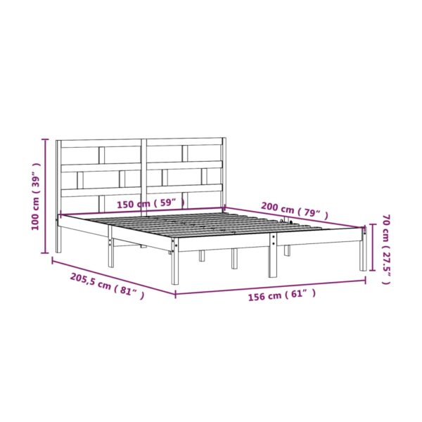 Estrutura de cama king 150x200 cm madeira maciça cinzento - Image 8