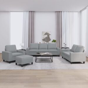 4 pcs conjunto de sofás tecido cinzento-claro