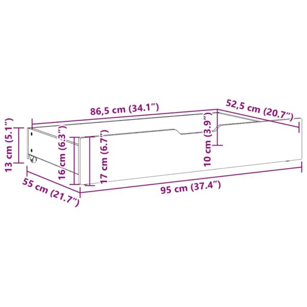 Gavetas para cama 2 pcs 95x55x16 cm pinho maciço branco - Image 8