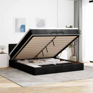 63 / 5,000vidaXL Estrutura de cama otomana com colchões tecido preto