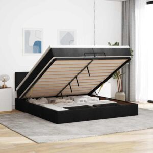 63 / 5,000vidaXL Estrutura de cama otomana com colchões tecido preto