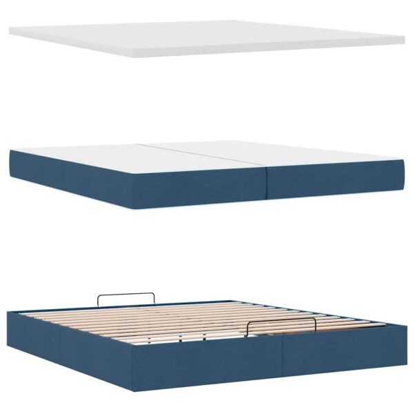 Estrutura de cama otomana com colchões 200x200cm tecido azul - Image 11