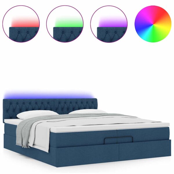 Estrutura de cama otomana com colchões 200x200cm tecido azul - Image 3