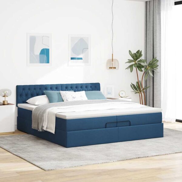 Estrutura de cama otomana com colchões 200x200cm tecido azul - Image 4