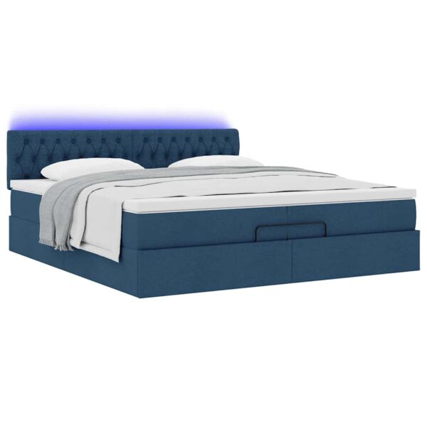 Estrutura de cama otomana com colchões 200x200cm tecido azul - Image 5