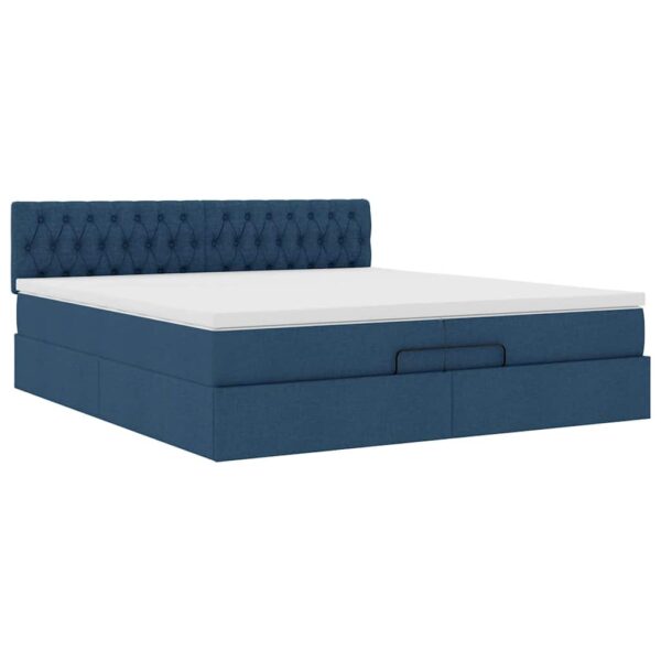 Estrutura de cama otomana com colchões 200x200cm tecido azul - Image 6