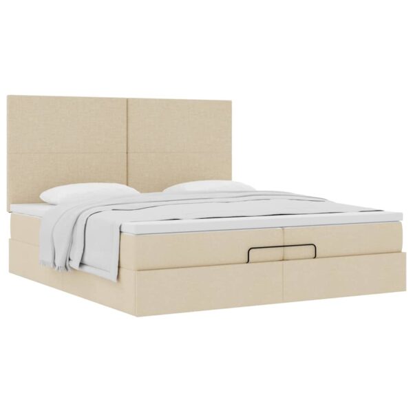 Estrutura de cama otomana com colchões tecido creme 200x200cm - Image 3