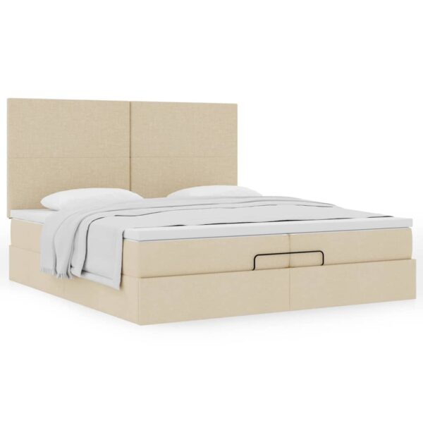 Estrutura de cama otomana com colchões tecido creme 200x200cm - Image 4