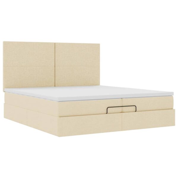 Estrutura de cama otomana com colchões tecido creme 200x200cm - Image 5