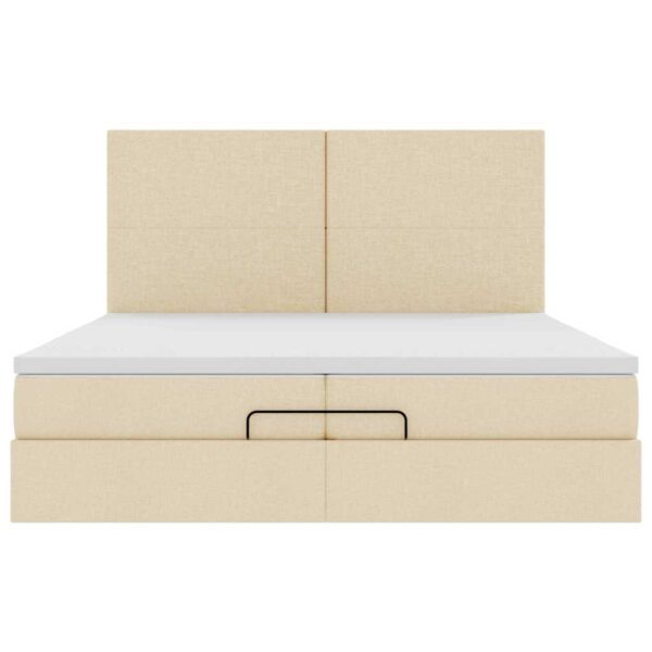 Estrutura de cama otomana com colchões tecido creme 200x200cm - Image 6