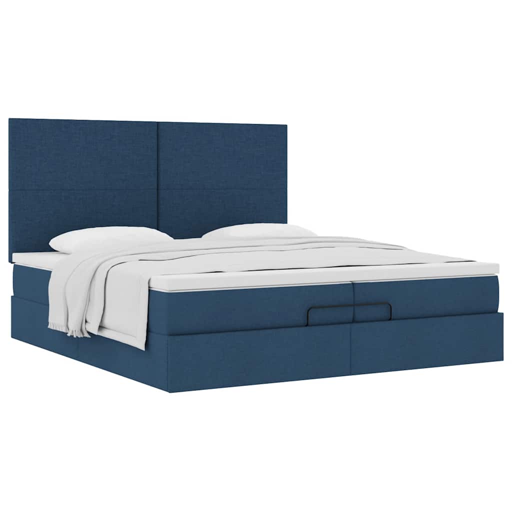 Estrutura de cama otomana com colchões 200x200cm tecido azul - Image 3