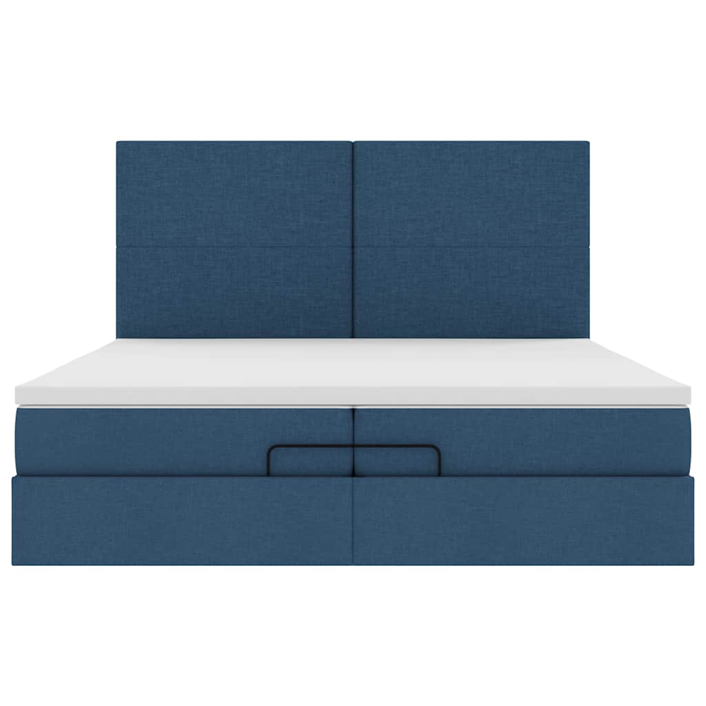 Estrutura de cama otomana com colchões 200x200cm tecido azul - Image 6