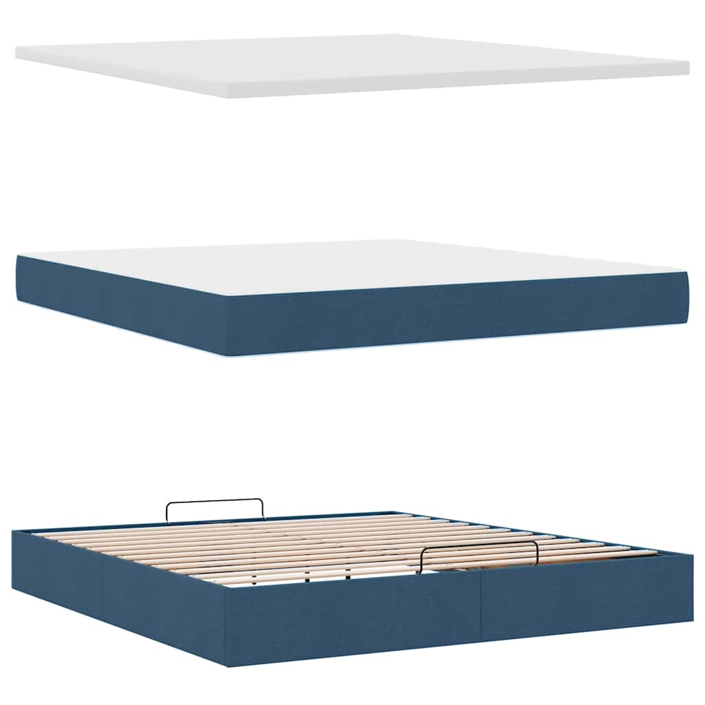 Estrutura de cama otomana com colchões 200x200cm tecido azul - Image 7