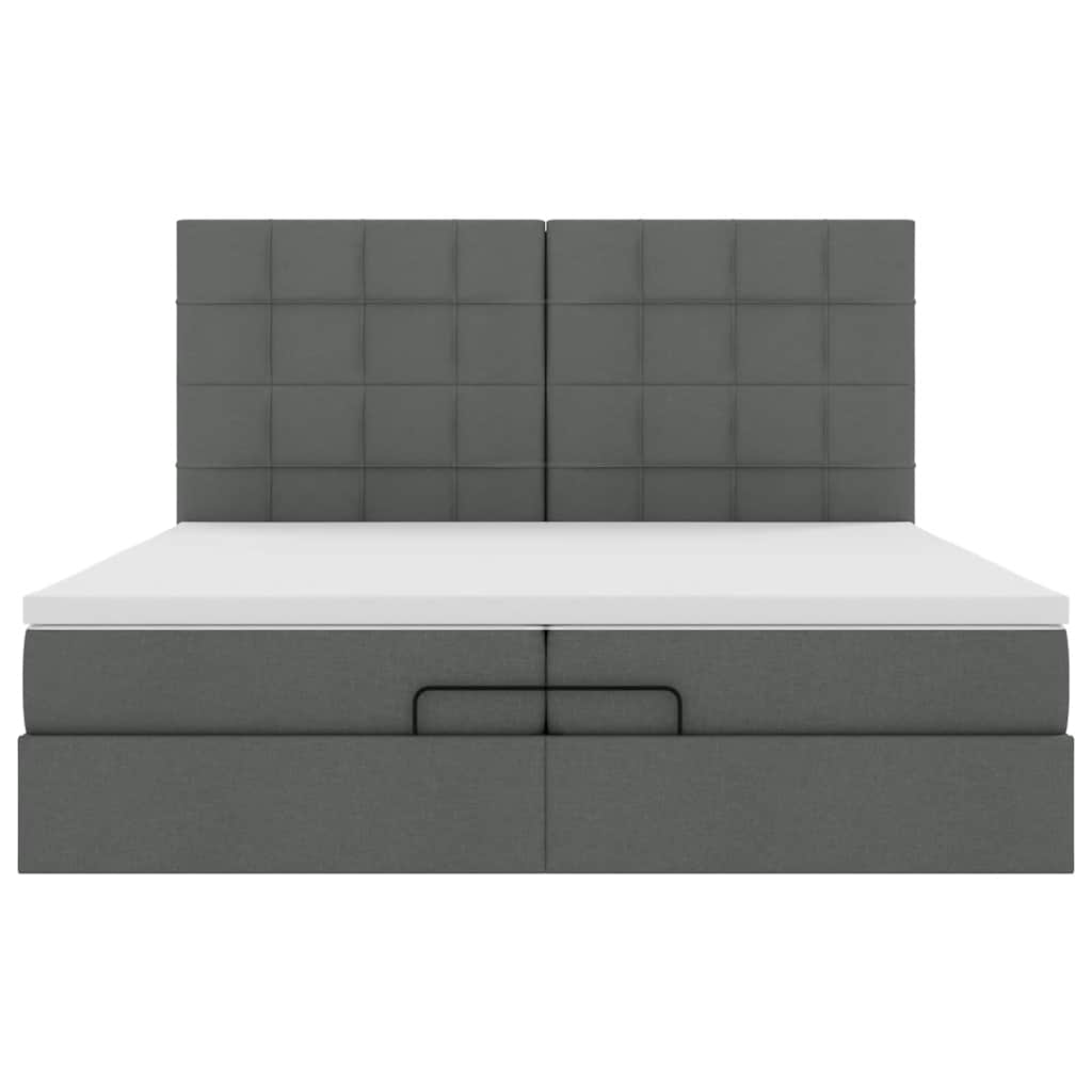 Estrutura de cama otomana com colchões tecido cinzento escuro - Image 6