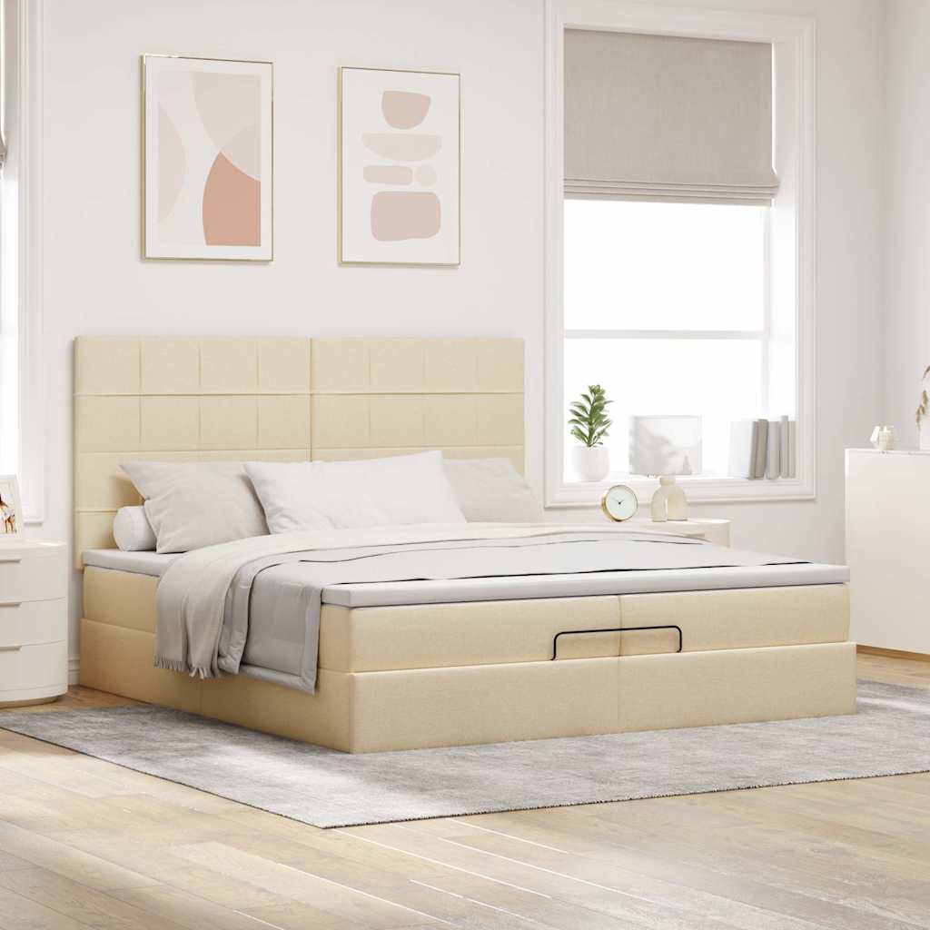 Estrutura de cama otomana com colchões tecido creme 200x200cm - Image 2