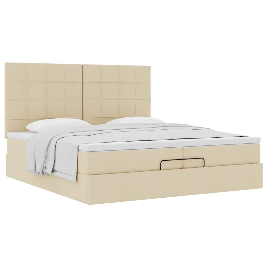 Estrutura de cama otomana com colchões tecido creme 200x200cm - Image 3