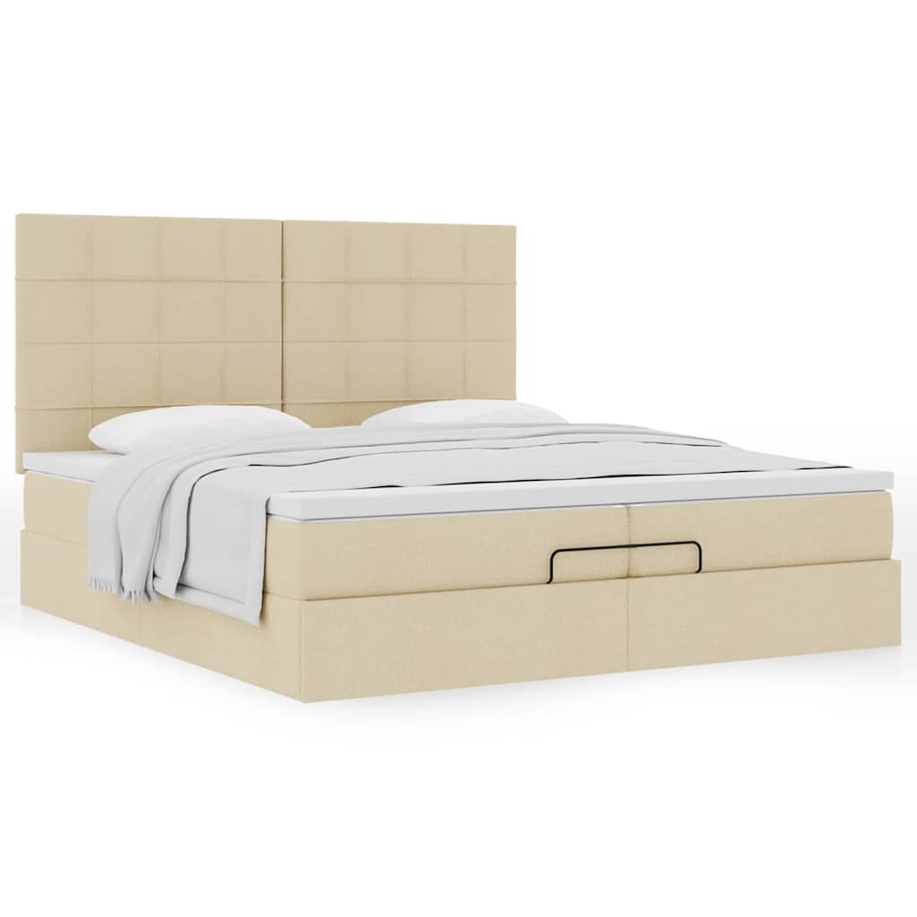 Estrutura de cama otomana com colchões tecido creme 200x200cm - Image 4