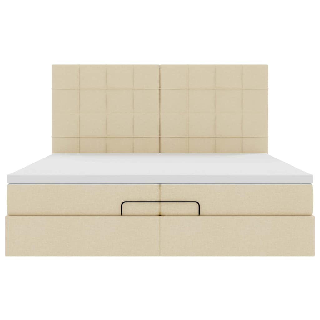 Estrutura de cama otomana com colchões tecido creme 200x200cm - Image 6