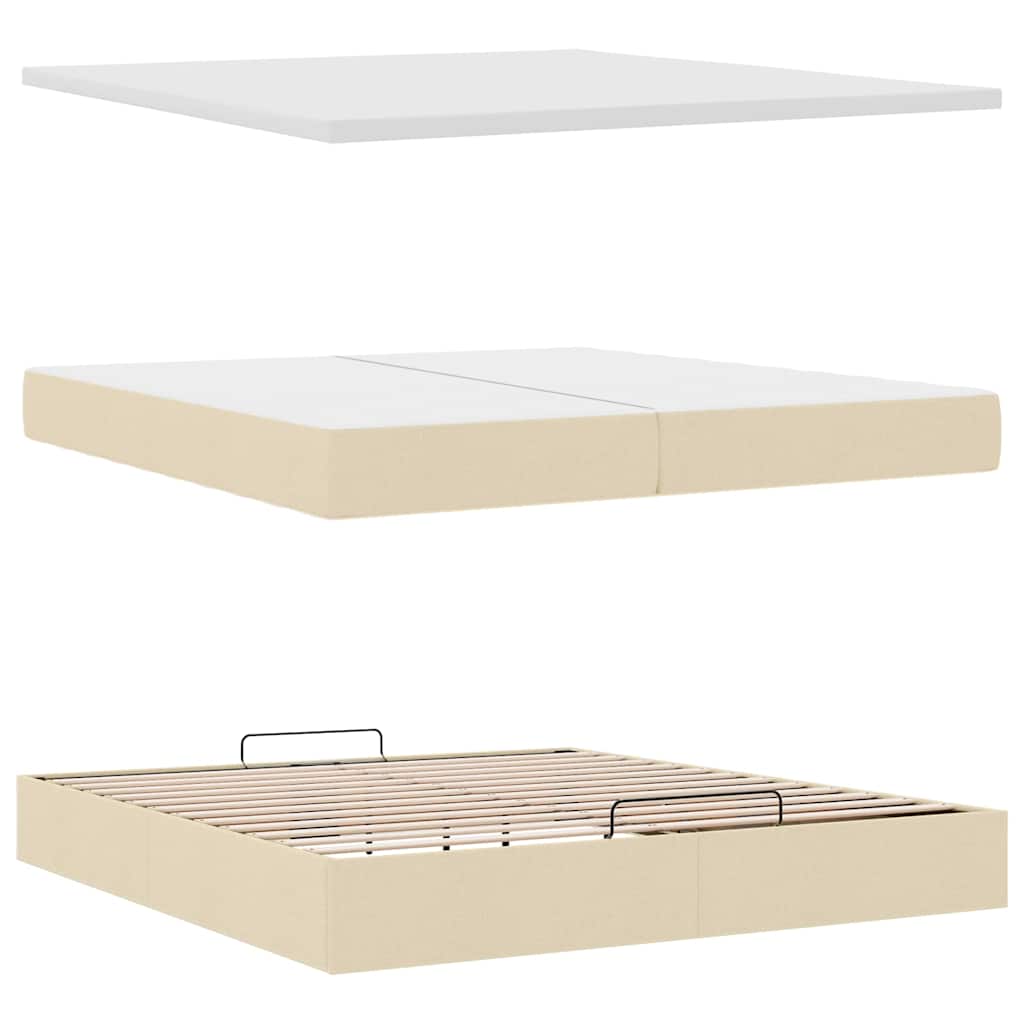 Estrutura de cama otomana com colchões tecido creme 200x200cm - Image 7