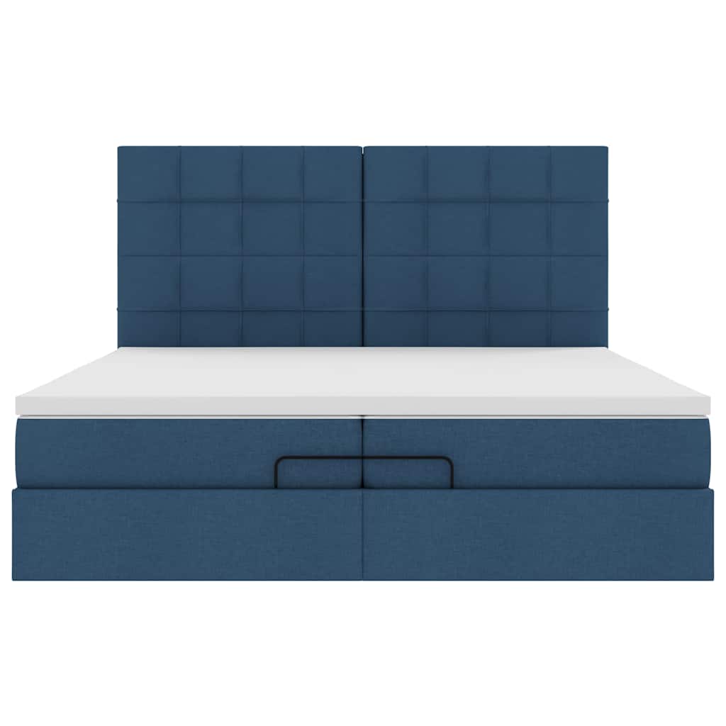 Estrutura de cama otomana com colchões 200x200cm tecido azul - Image 6