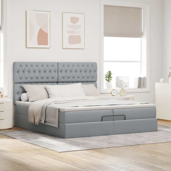 Estrutura de cama otomana com colchões tecido cinzento claro - Image 2