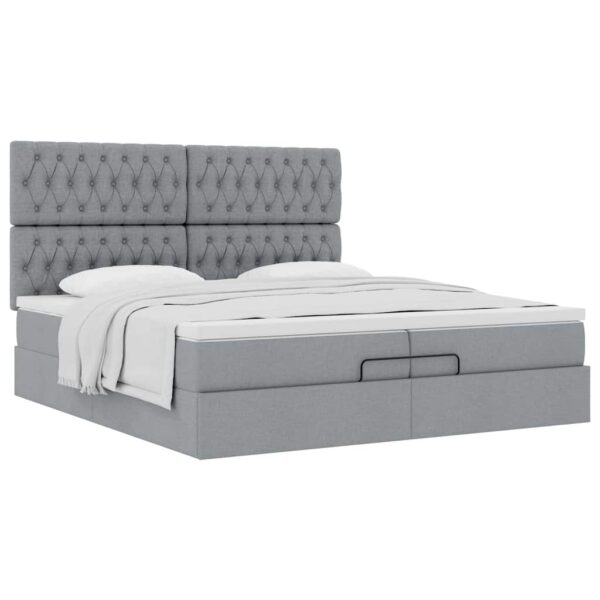 Estrutura de cama otomana com colchões tecido cinzento claro - Image 3