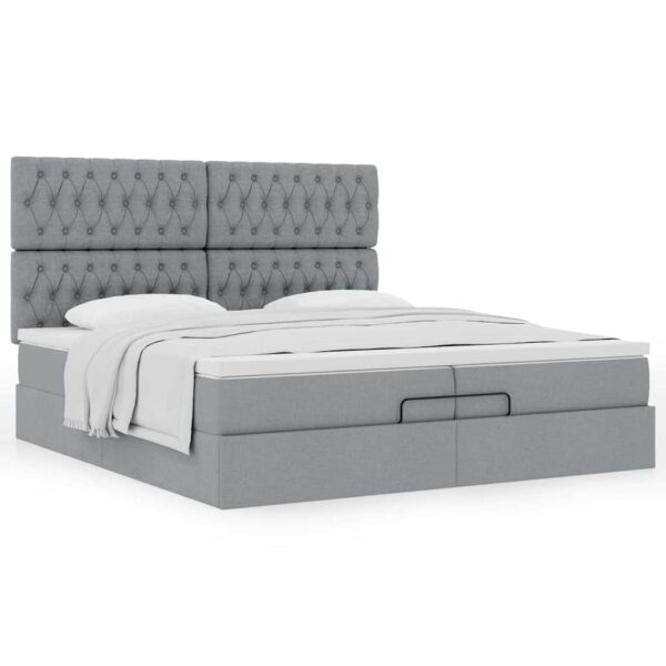 Estrutura de cama otomana com colchões tecido cinzento claro - Image 4
