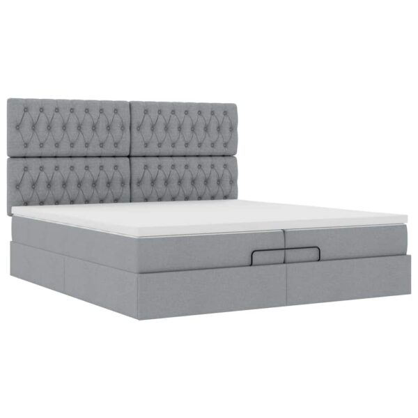 Estrutura de cama otomana com colchões tecido cinzento claro - Image 5