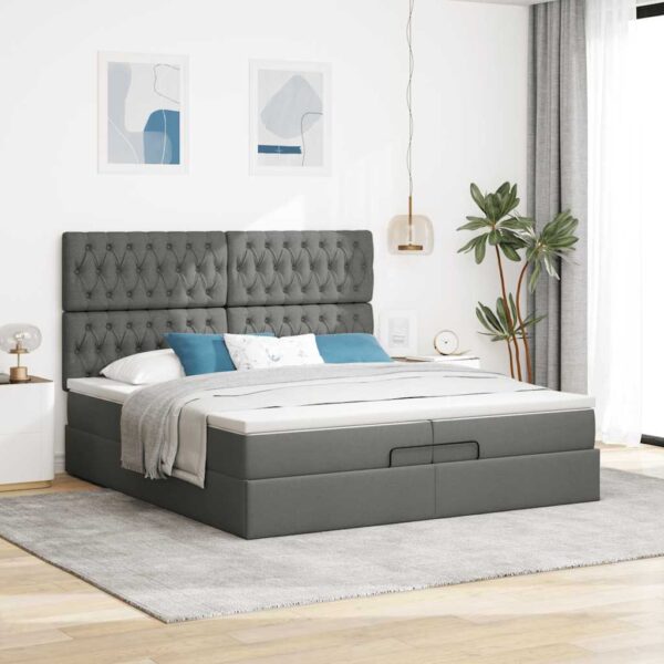 Estrutura de cama otomana com colchões tecido cinzento escuro - Image 2