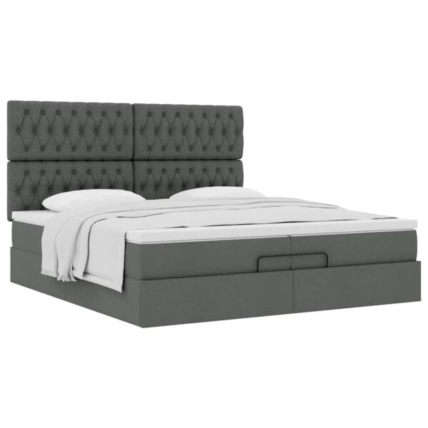 Estrutura de cama otomana com colchões tecido cinzento escuro - Image 3
