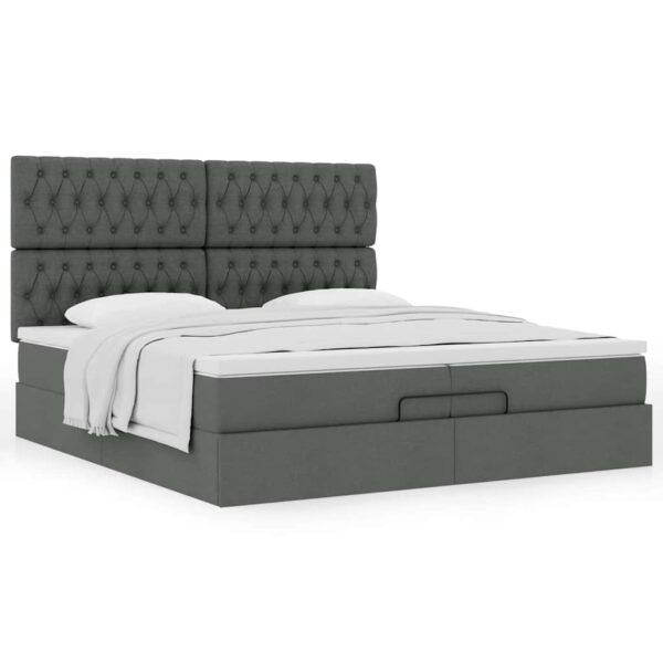 Estrutura de cama otomana com colchões tecido cinzento escuro - Image 4
