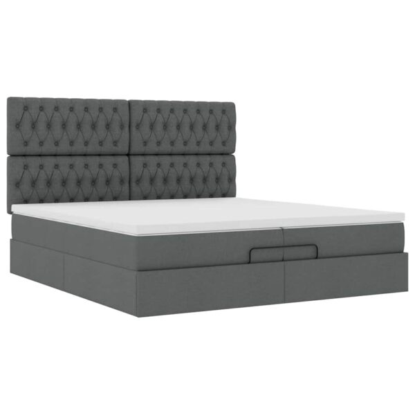 Estrutura de cama otomana com colchões tecido cinzento escuro - Image 5