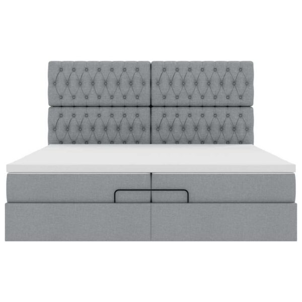Estrutura de cama otomana com colchões tecido cinzento escuro - Image 6